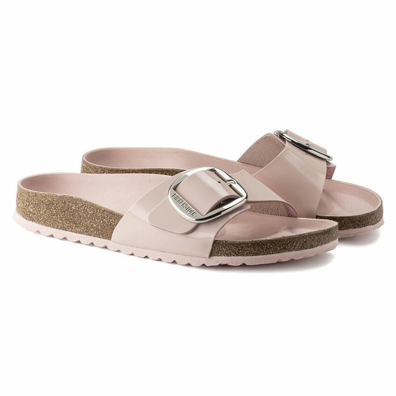 Birkenstock Big Přezkou High Shine Natural Lak Læder Madrid Dame Lyserød | DK 411KOR